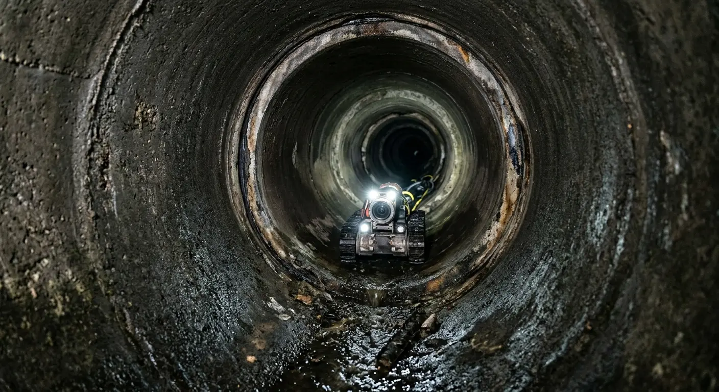 Robotic sewer camera inspecting pipe interior for Sewer Line Cleaning in Tarrytown