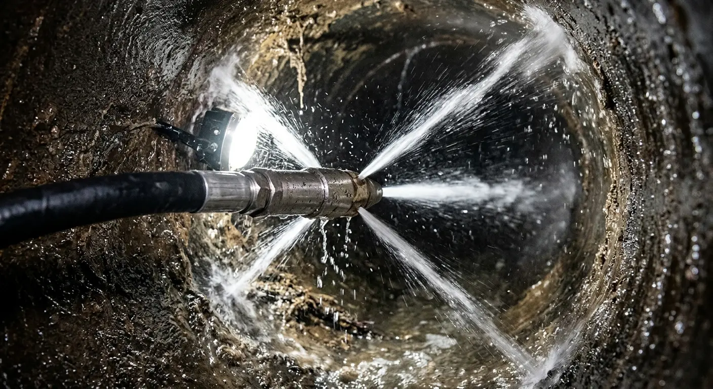 High-pressure hydro jetting nozzle cleaning sewer pipe for Storm Drain Cleaning in Tarrytown